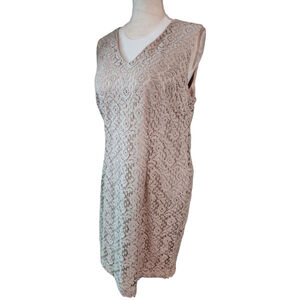 Vintage K.C. Spencer NY Beige Crochet Lace Overlay Shift Dress Women's 14